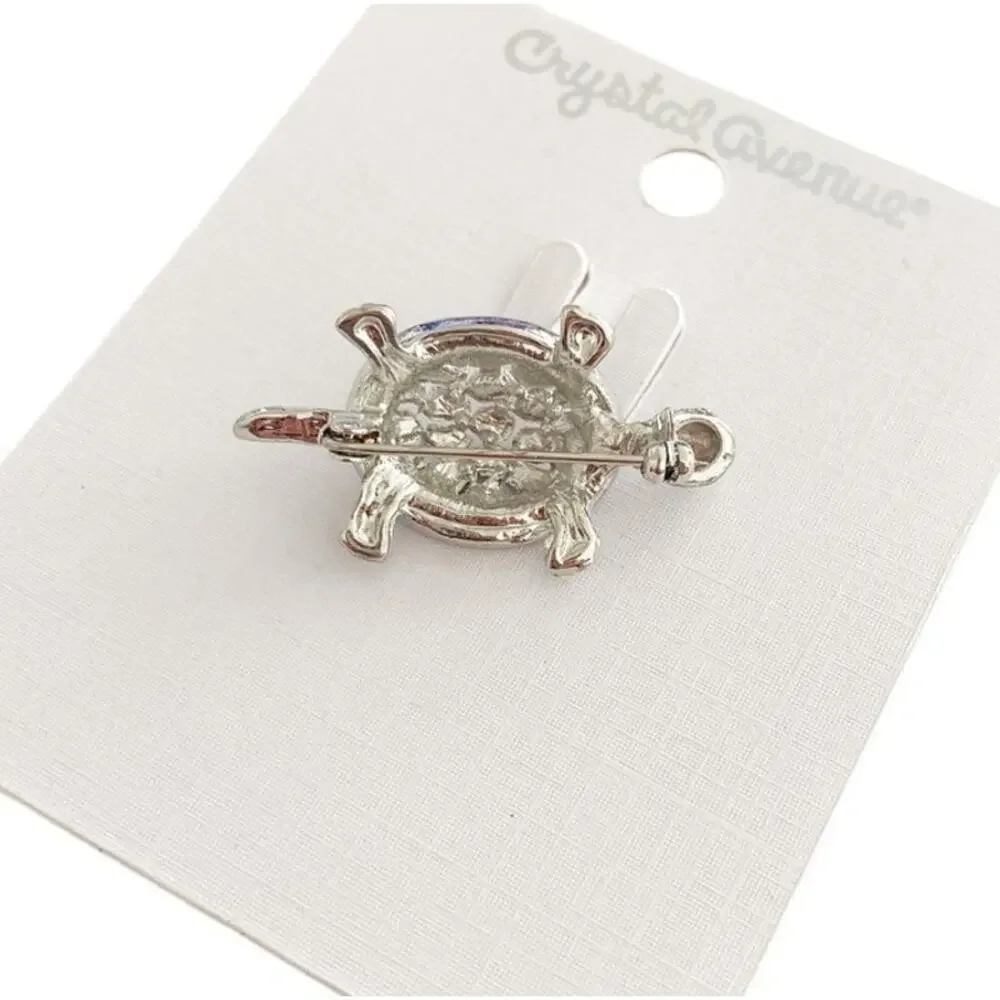 Mini Silver Plated Clear Crystal Turtle Brooch NEW Sea Animal Ocean